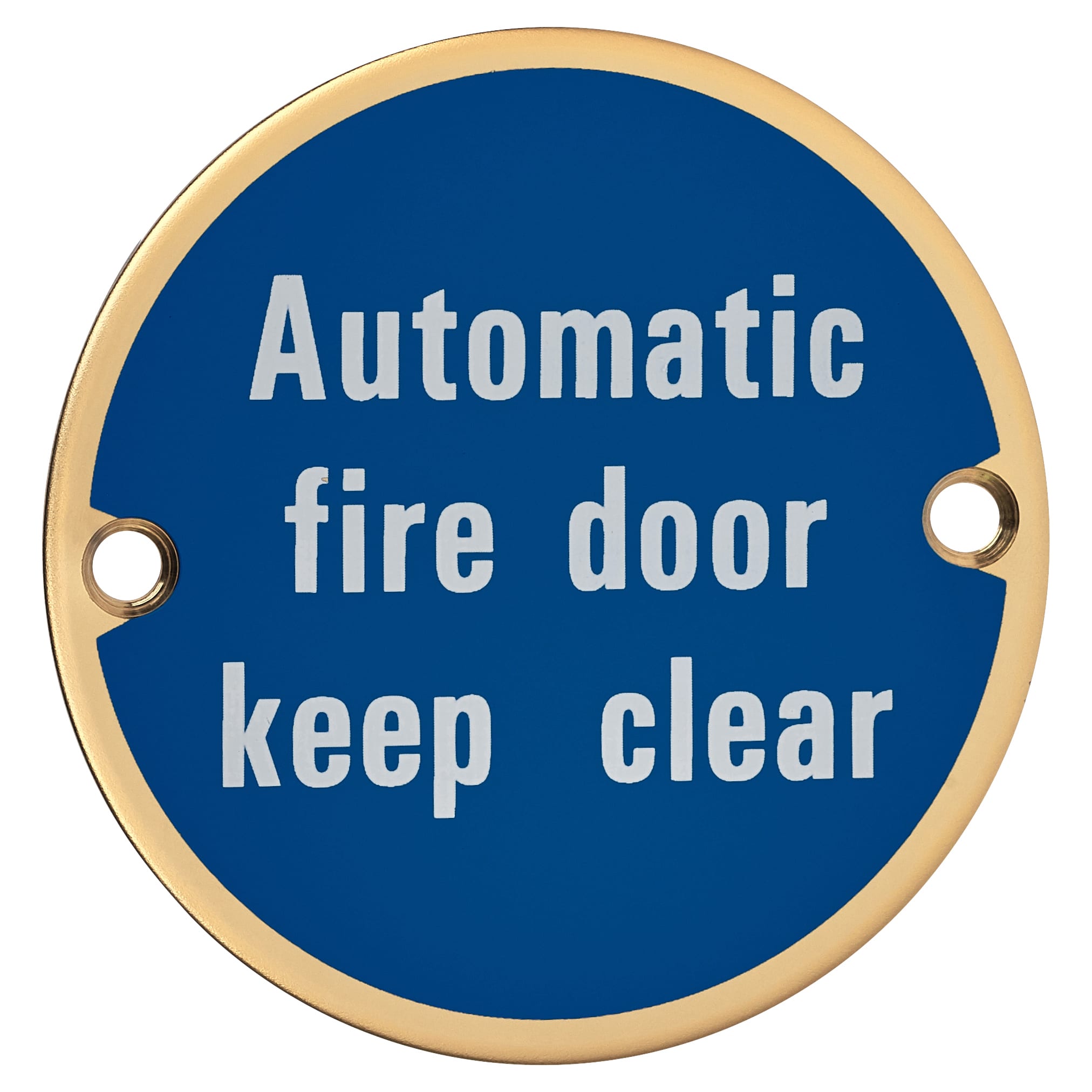 Automatic Fire Door Keep Clear Door Sign - 75mm Diameter - Polished Brass - view 2