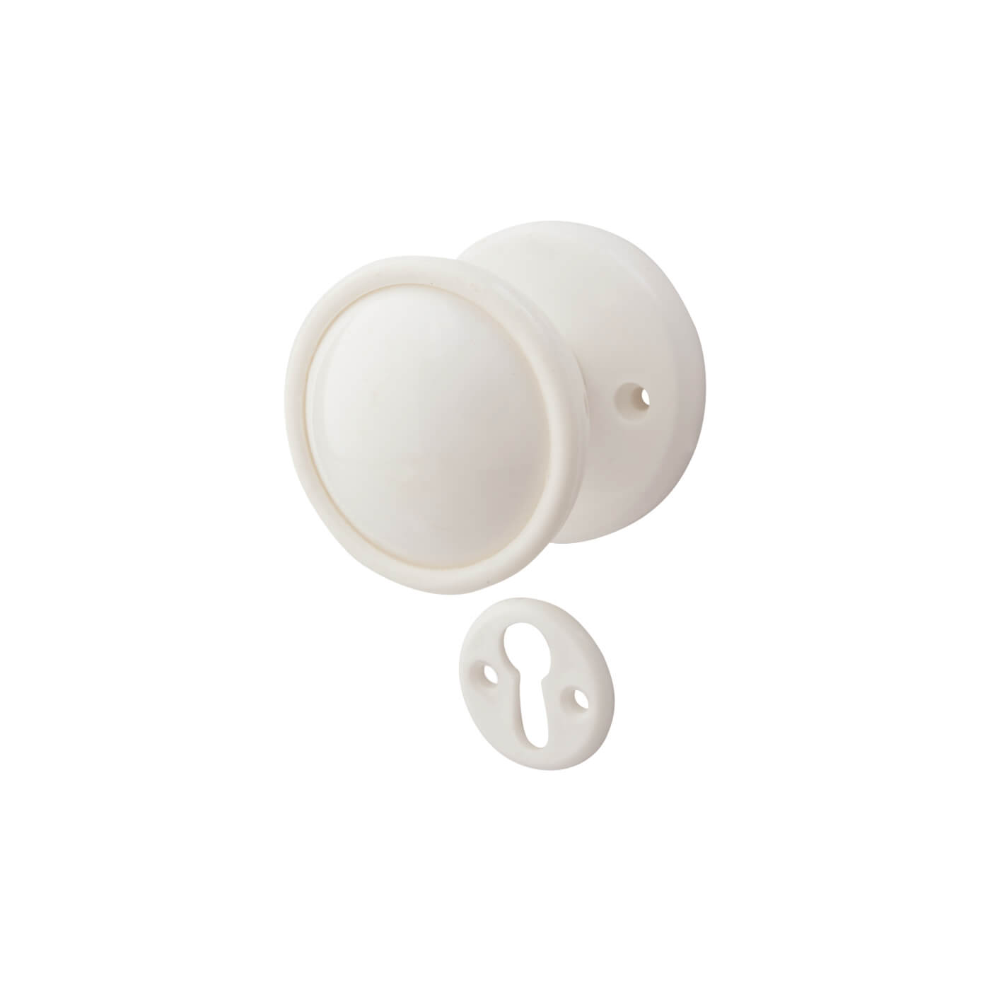 White Plastic Mortice/Rim Door Knob with Escutcheon - 51mm Rose Diameter - view 2