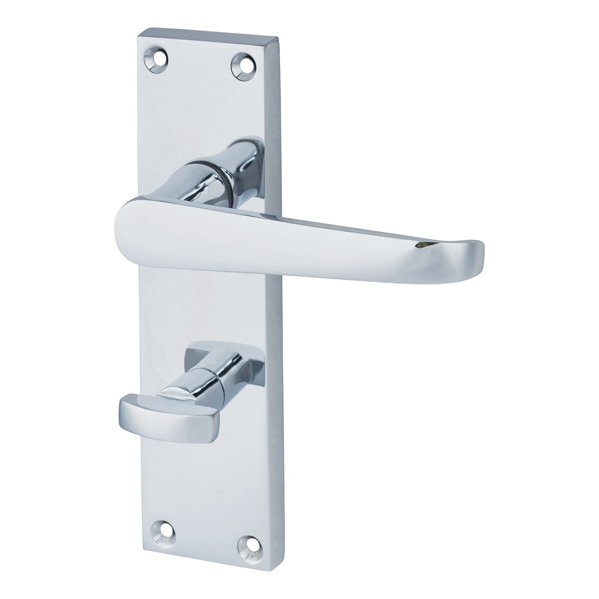 Polished Chrome Budget Straight Bathroom Lock Door Handles Pack - Mia Range - view 2