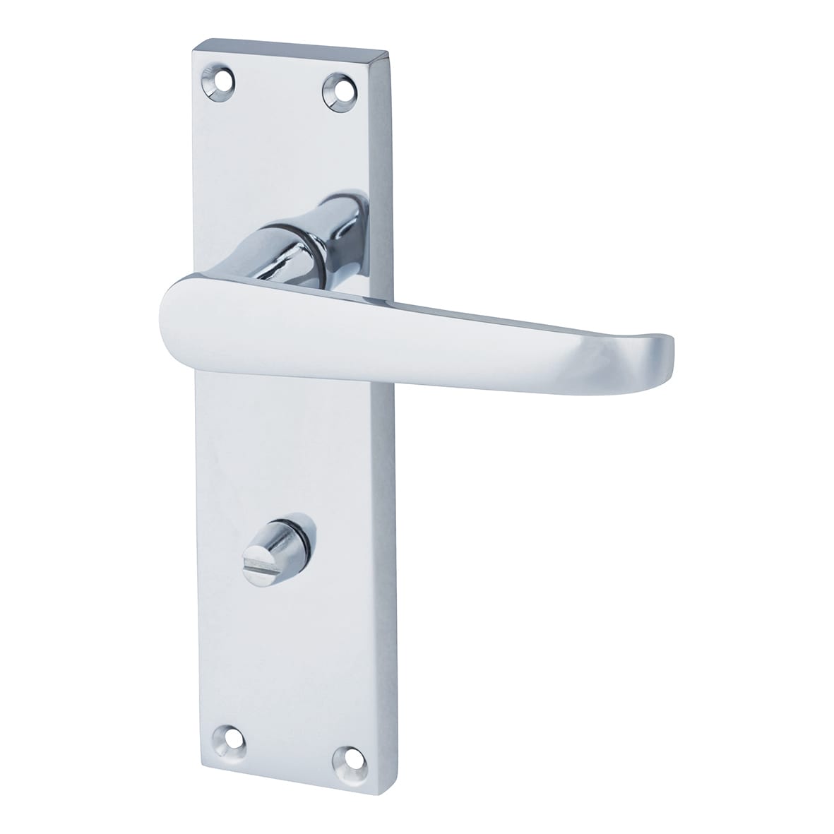 Polished Chrome Budget Straight Bathroom Lock Door Handles Pack - Mia Range - view 3