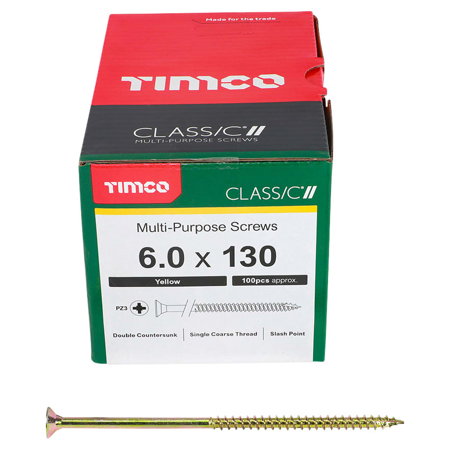 Classic Pozi Countersunk Wood Screws - 6.0 x 130mm - Yellow Zinc - Pack of 100 - view 3