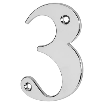 79mm Screw Fix Door Numeral - 3 - Bright Chrome - view 2