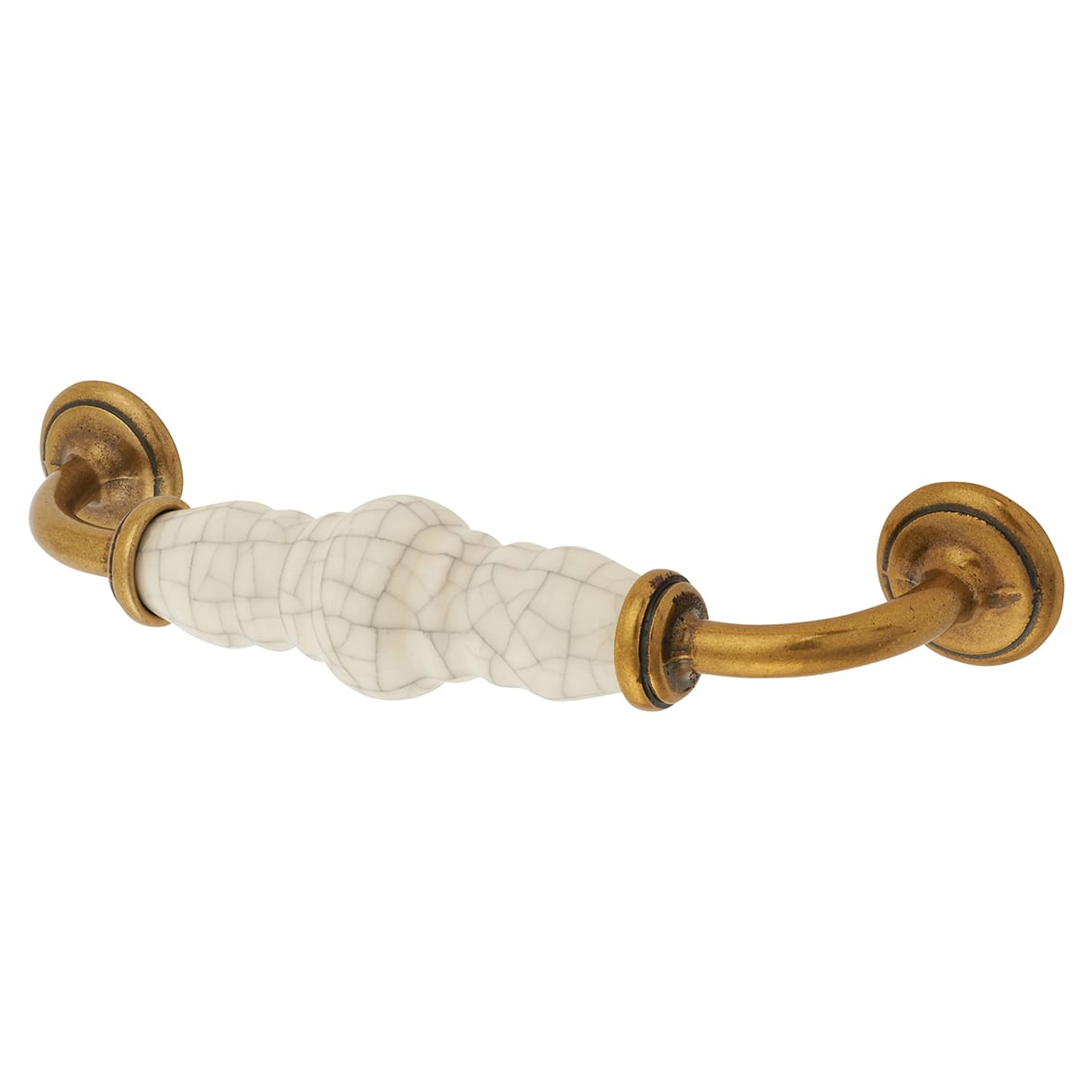 24mm Porcelain Crackle D-Bar Cabinet Pull Handle - 128mm Centres - Antique Brass - view 2