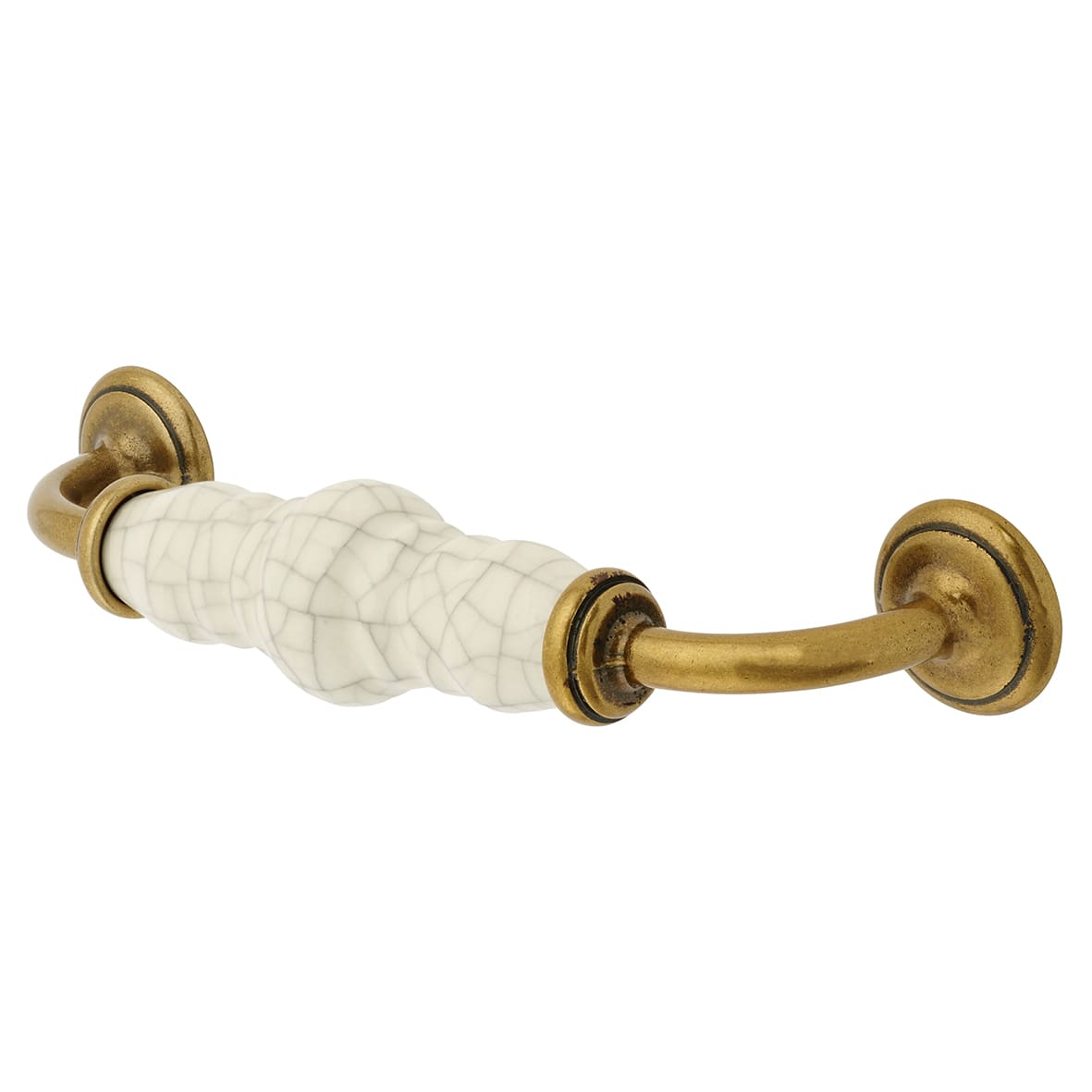 24mm Porcelain Crackle D-Bar Cabinet Pull Handle - 128mm Centres - Antique Brass - view 5
