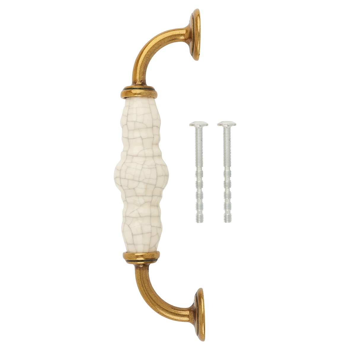 24mm Porcelain Crackle D-Bar Cabinet Pull Handle - 128mm Centres - Antique Brass - view 6