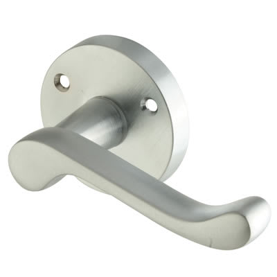 Satin Chrome Victorian Scroll Door Handles on Round Rose - view 2