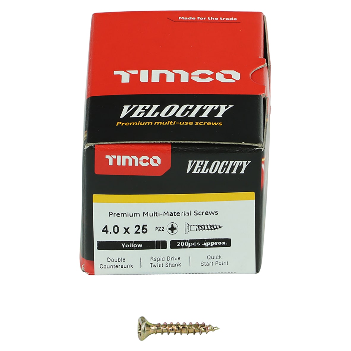 Velocity Pozi Countersunk Wood Screws - 4.0 x 25mm - Yellow Zinc - Pack of 200 - view 2