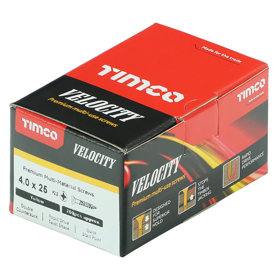 Velocity Pozi Countersunk Wood Screws - 4.0 x 25mm - Yellow Zinc - Pack of 200 - view 4
