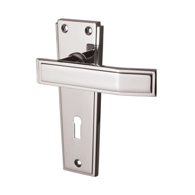 Polished Chrome Keyhole Lock Door Handles - Deco Range - 153 x 50mm - view 2