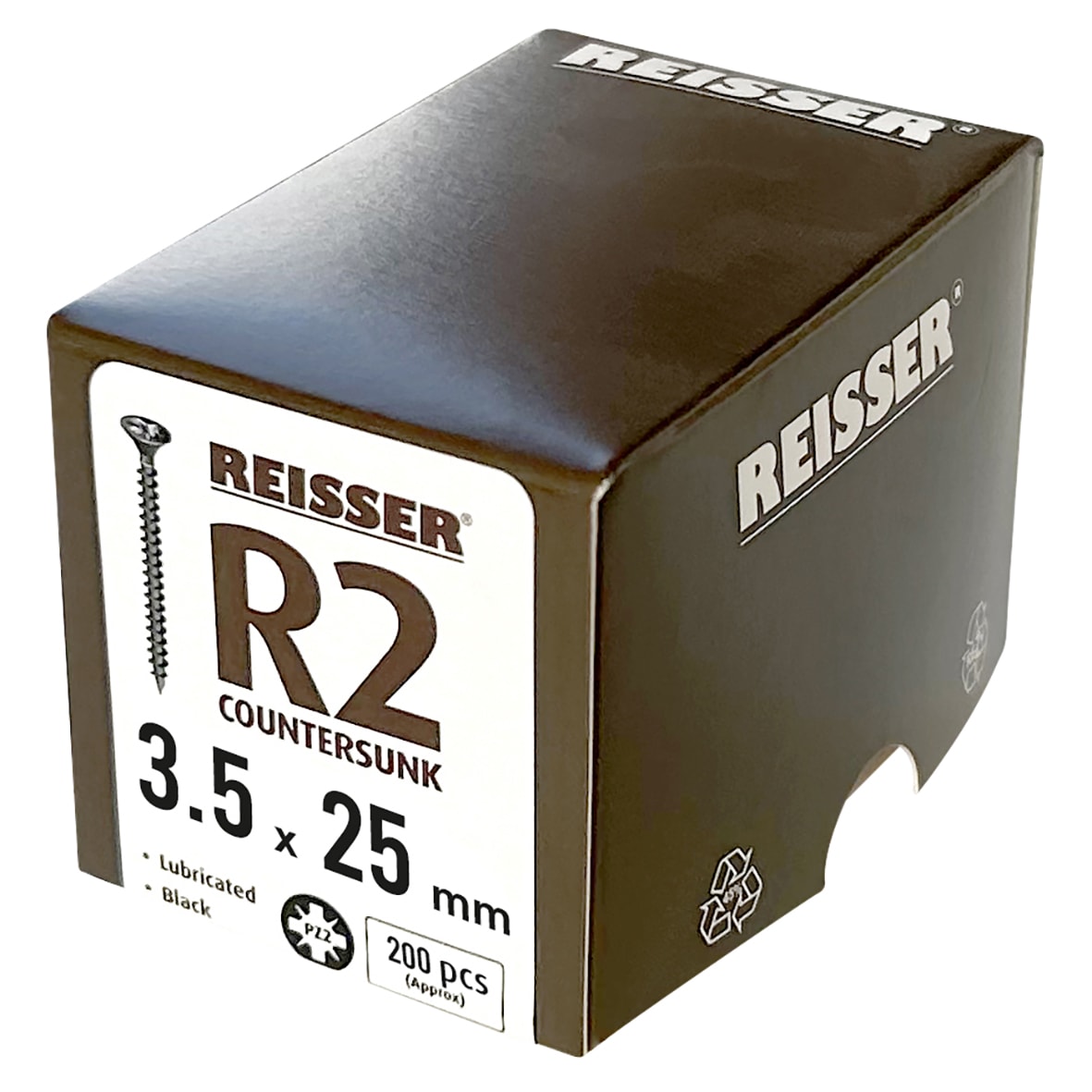 R2 Pozi Countersunk Wood Screws - 3.5 x 25mm - Black Passivated - Pack of 200 - view 2