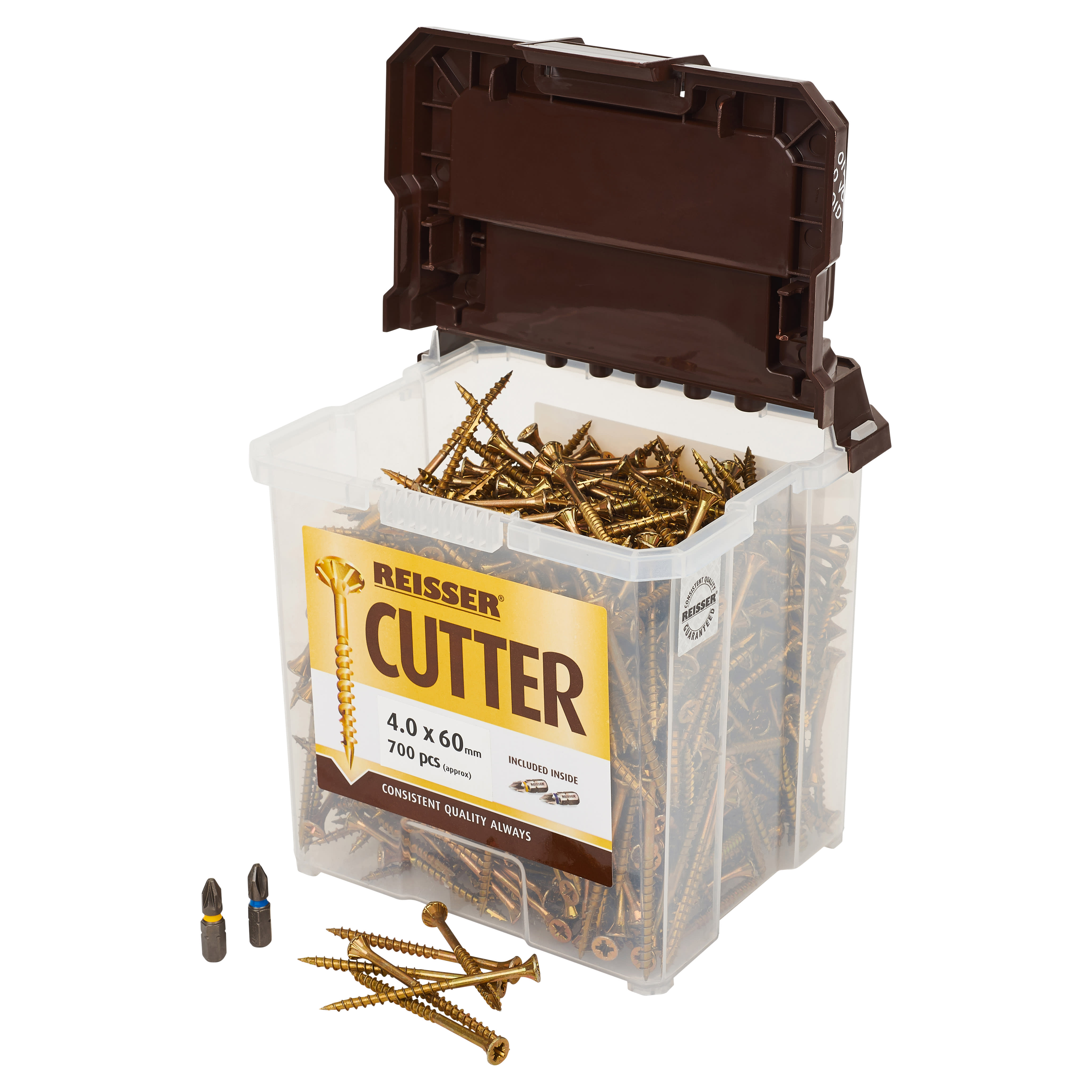 Cutter Pozi Countersunk Wood Screws Tub - 4.0 x 60mm - Yellow Zinc - Pack of 700 - view 2