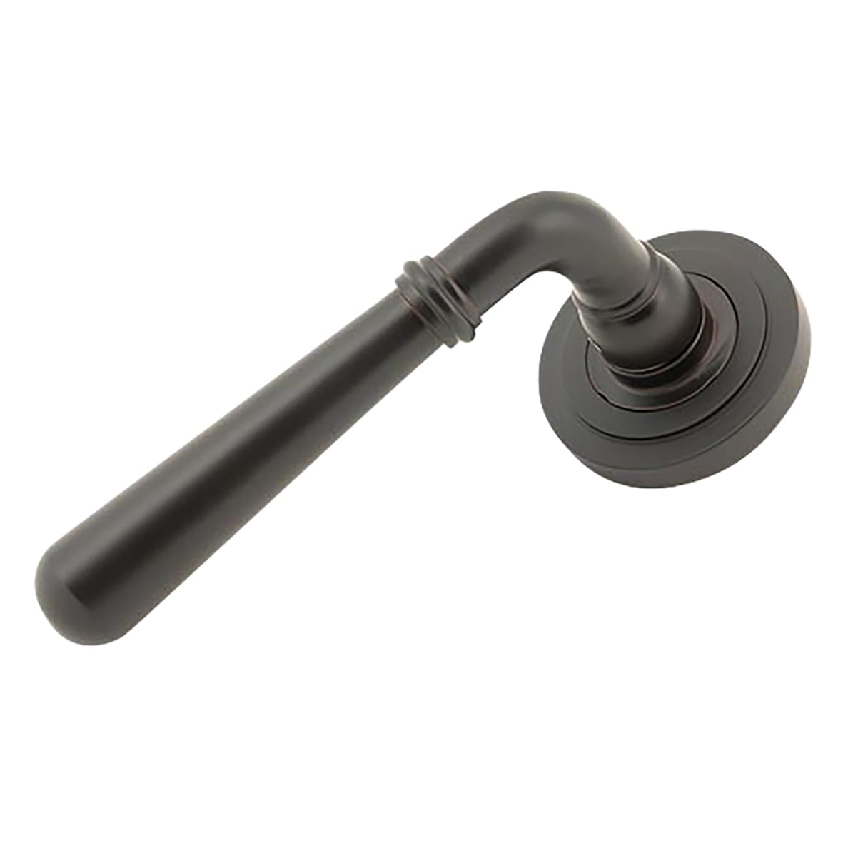 Aged Bronze Door Handles on Round Art Deco Rose - Newbury Range - view 2