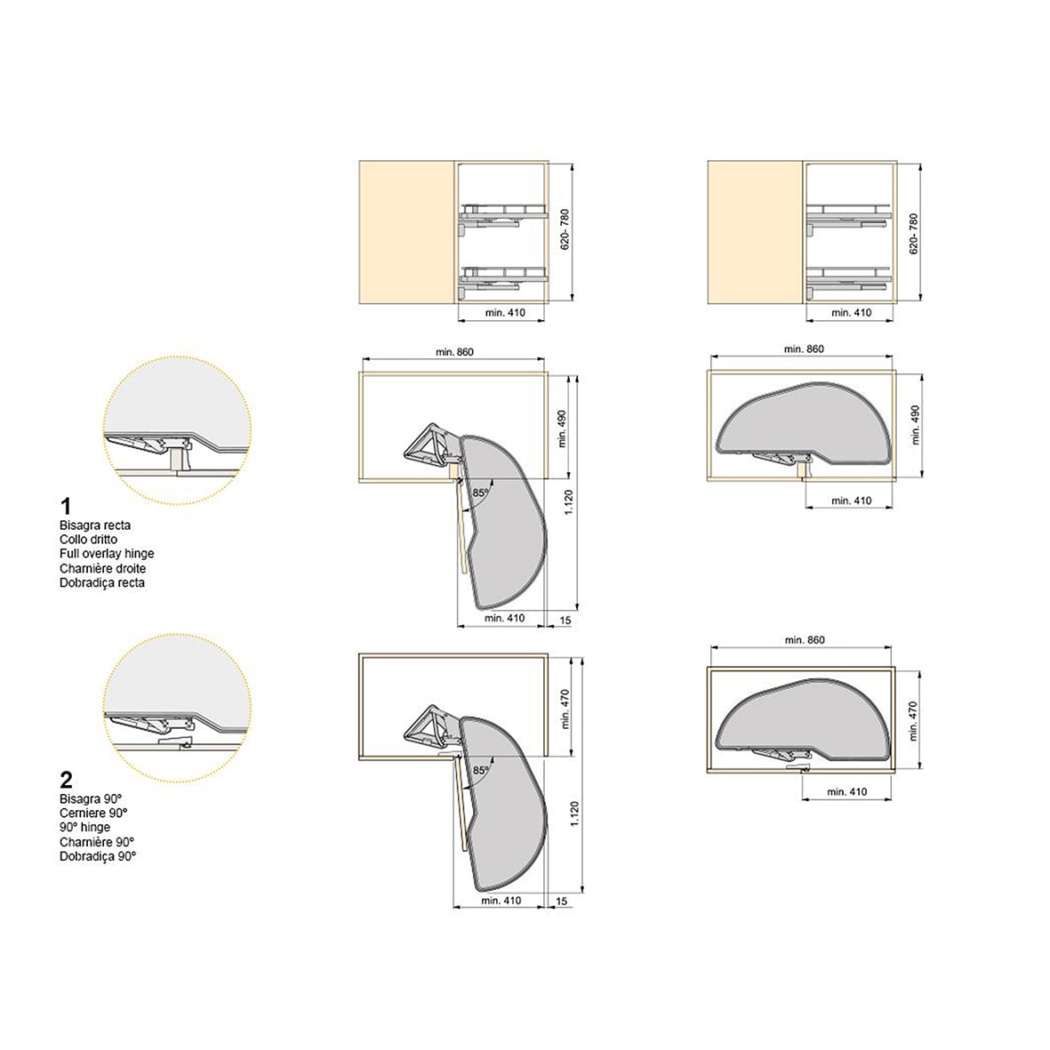Titane Lake Corner Pull Out Organiser - Cabinet Width 860mm - Left Hand - Anthracite Grey - view 3