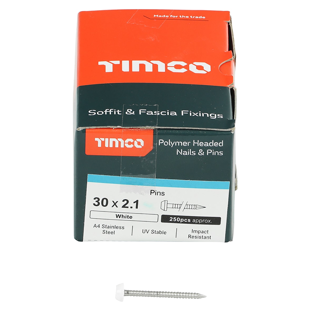 Polymer Headed Pins - 30mm Length - White - Pack of 250 - view 4