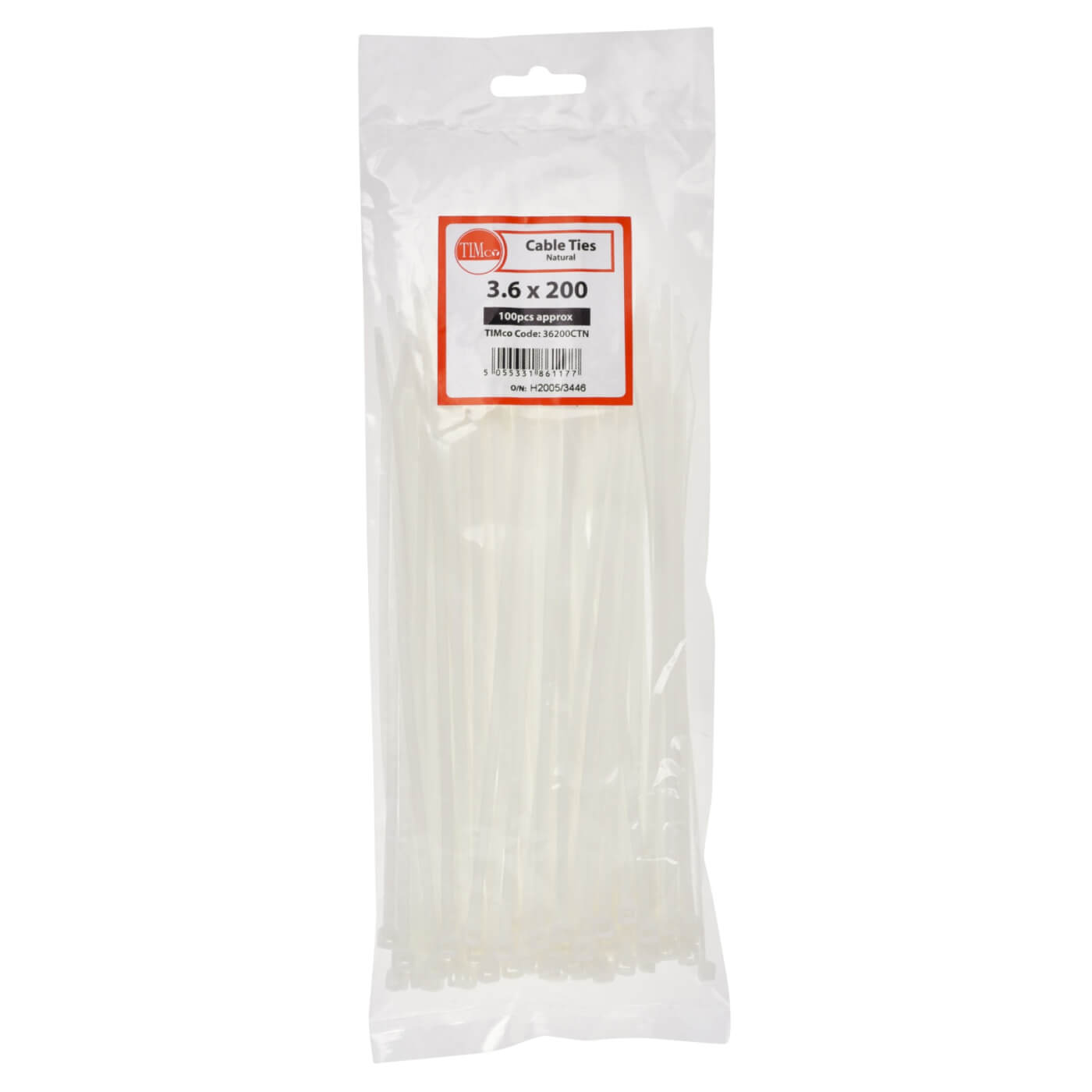 Cable Tie - 3.6 x 200mm - Natural - Pack of 100 - view 3