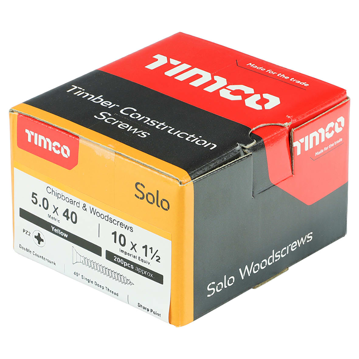 Solo Chippy Pozi Countersunk Wood Screws - 5.0 x 40mm - Yellow Zinc - Pack of 200 - view 4
