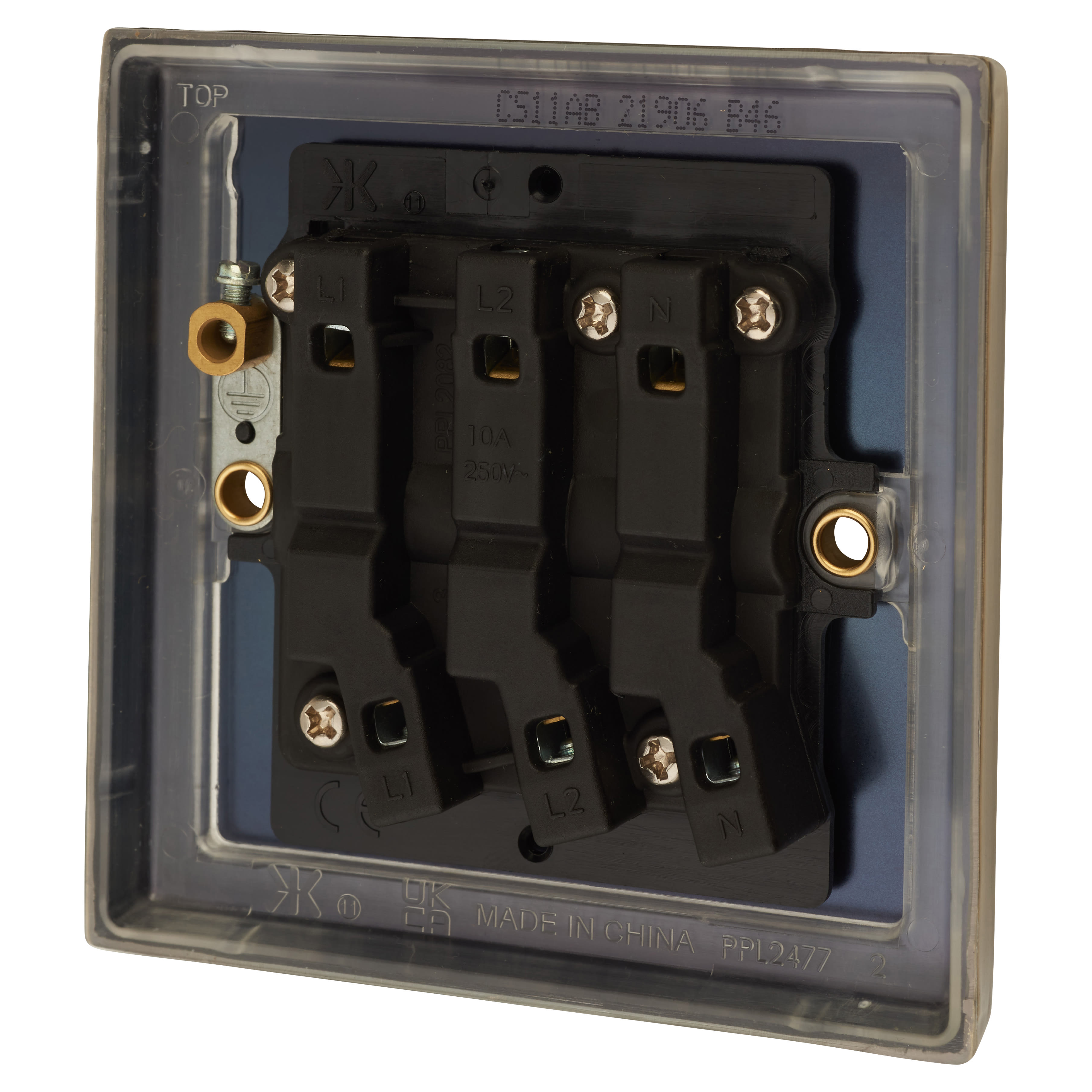 10A 1 Gang Square Edge Triple Pole Fan Isolator Switch - Antique Brass - view 3