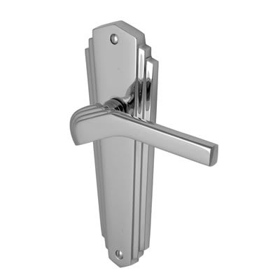 Marcus Polished Chrome Art Deco Latch Door Handles - Waldorf Range - 203 x 66mm - view 2