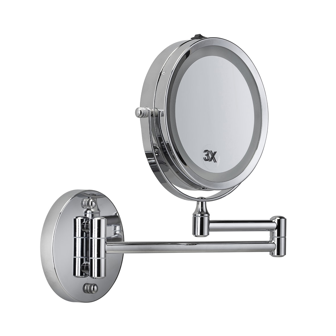 LED 3x Magnifying Bathroom Mirror with Extendable Arm - 265 x 255 x 35mm - Chrome - view 3