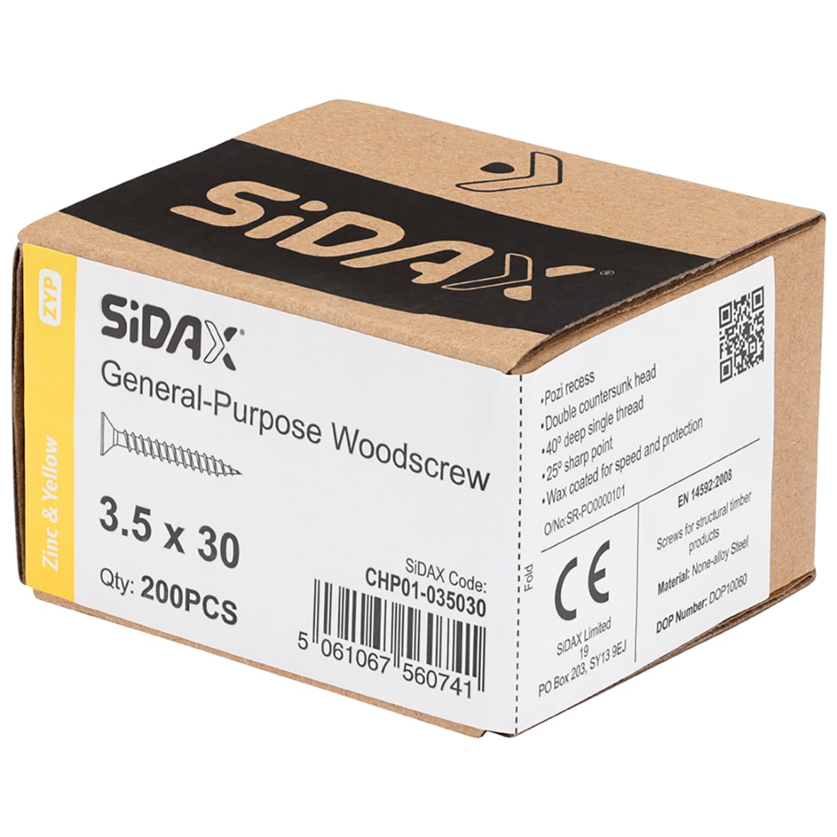 General Purpose Pozi Countersunk Chipboard Wood Screws - 3.5 x 30mm - Yellow Zinc - Pk of 200 - view 2