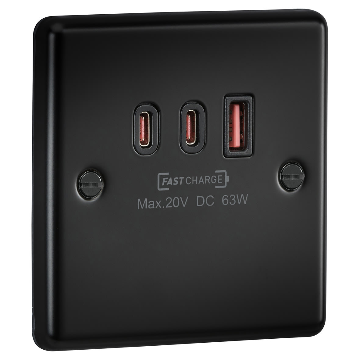 230V Curved Edge Type A/C USB Charger Plate with 3 x USB - 63W - Matt Black - view 2