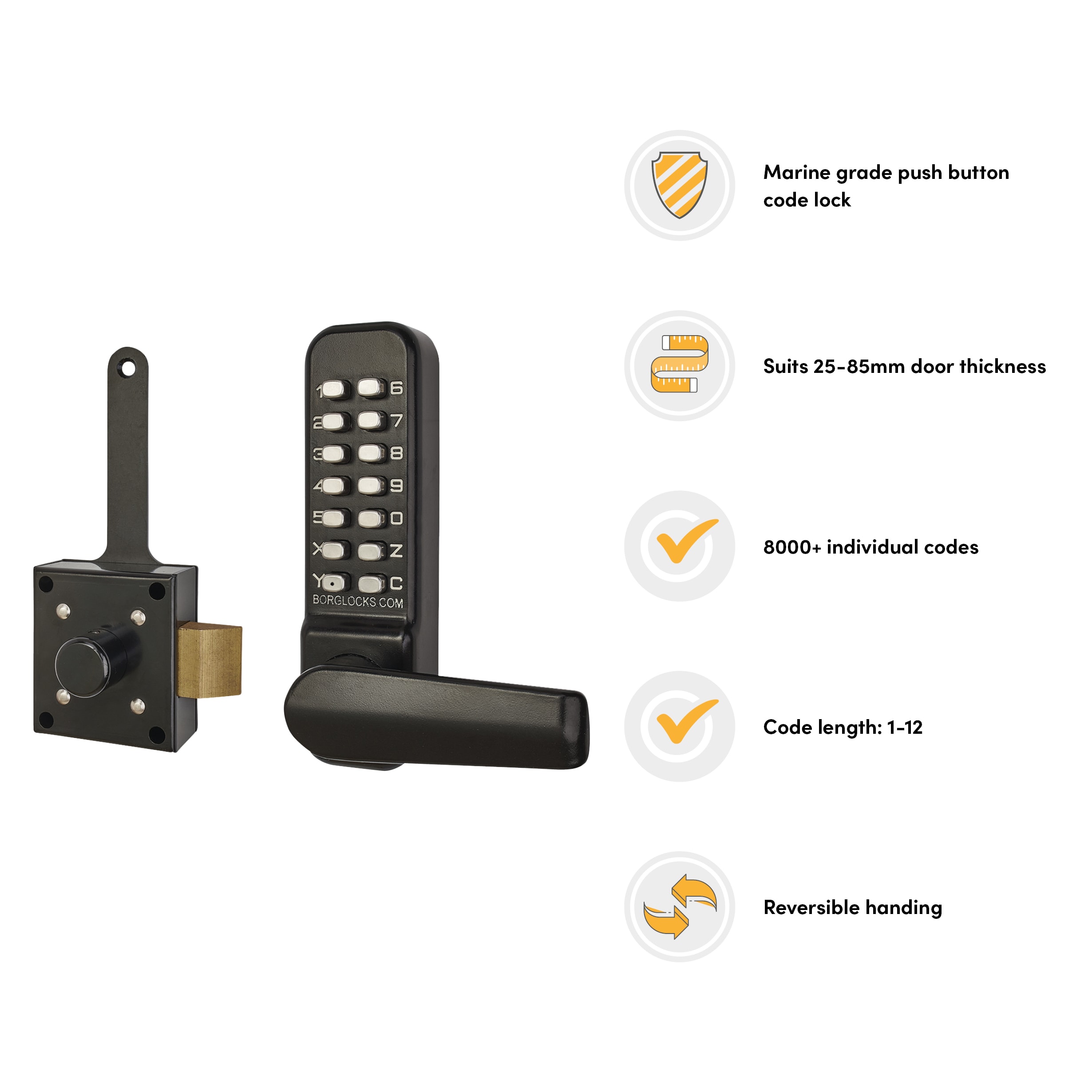 Borg BL4409 External Marine Grade Push Button Slam Latch Code Lock - Black - view 3