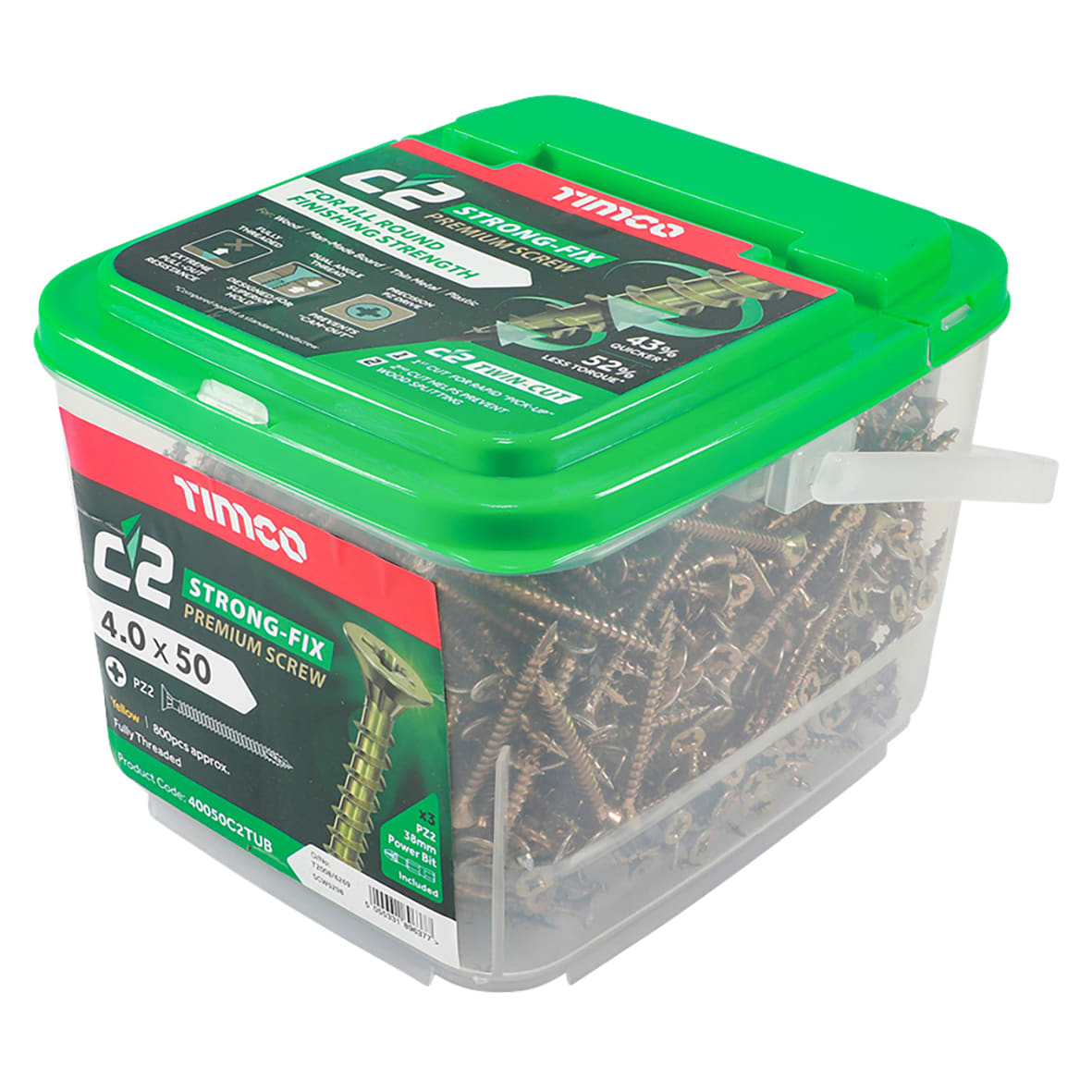 C2 Strong-Fix Pozi Double Countersunk Twin-Cut Wood Screws Tub - 4.0 x 50mm - Pack of 800 - view 4