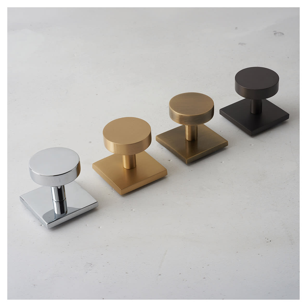 Marcus Disc Cabinet Knob on Square Backplate - 32mm Diameter - Antique Brass - view 3