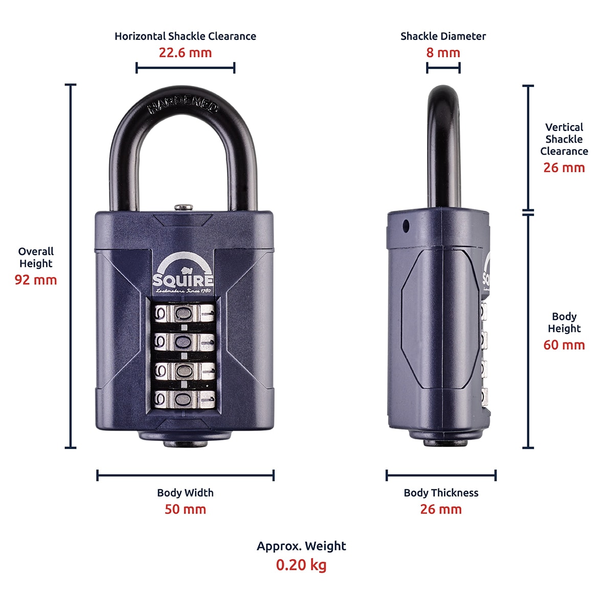 Combination All Weather Padlock - 50mm Body - 22 x 26mm Shackle - Blue - view 5