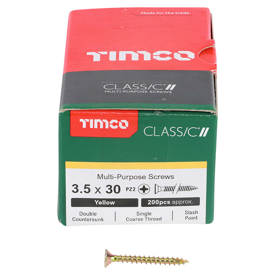 Classic Pozi Countersunk Wood Screws - 3.5 x 30mm - Yellow Zinc - Pack of 200 - view 3