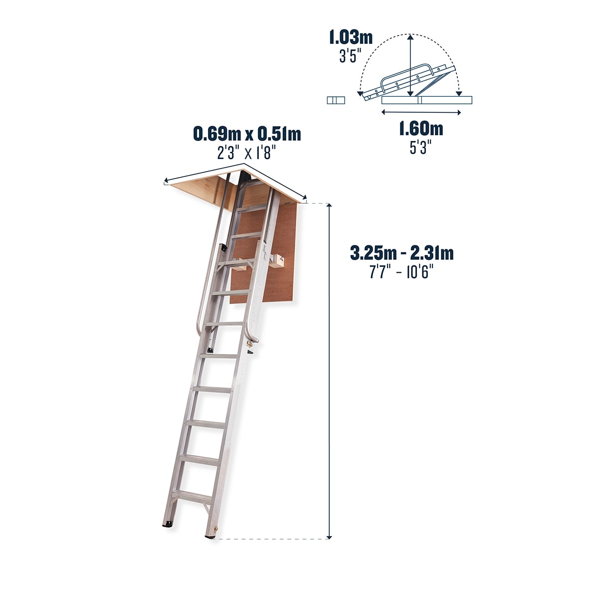 Aluminium Deluxe Loft Ladder - 2310 - 3250mm Height - view 4