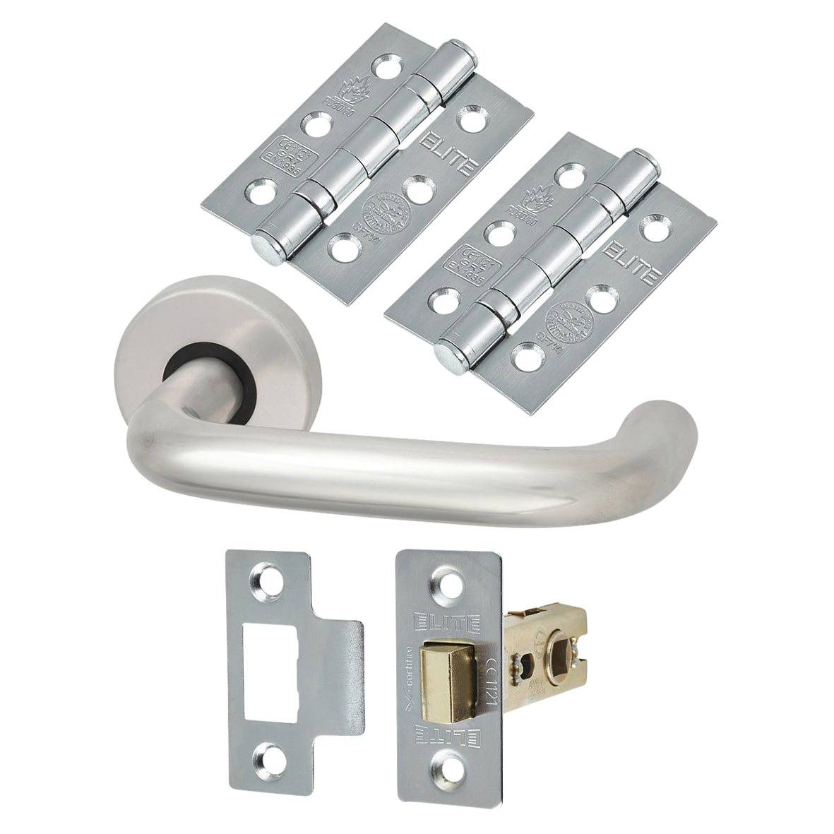 Satin Aluminium 19mm Return to Door Latch Door Handles on Rose Pack - view 2