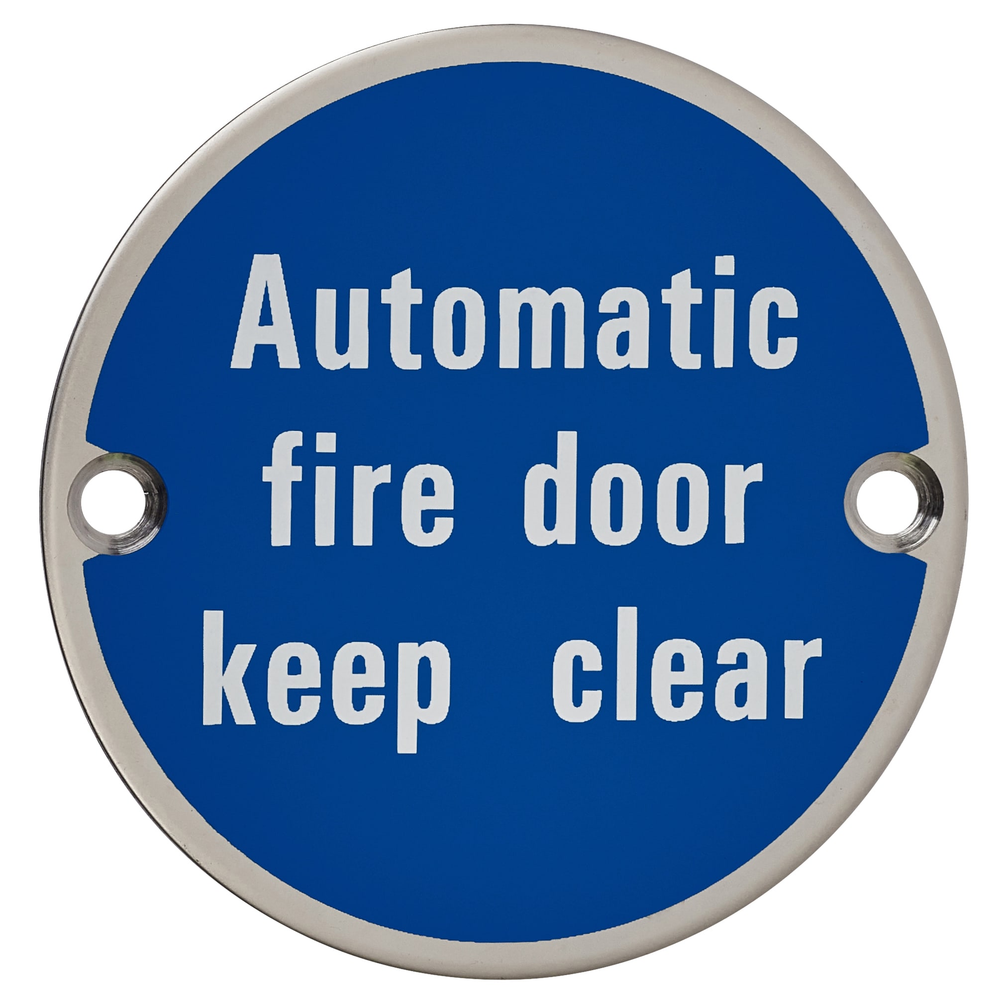 Automatic Fire Door Keep Clear Door Sign - 75mm Diameter - Polished Stainless Steel - view 2