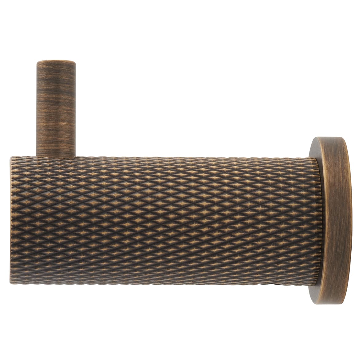 Brunel Diamond Knurled Single Coat Hook - 48 x 25mm - Antique Brass - view 2