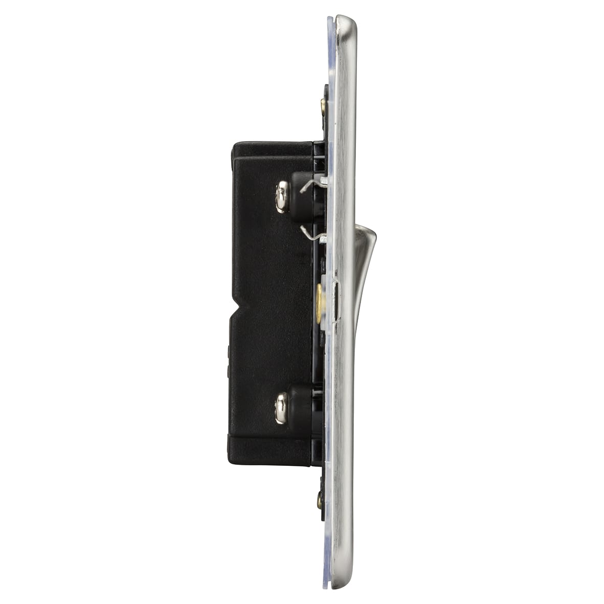 10AX 1 Gang Screwless Flat Plate Double Pole Light Switch - Brushed Chrome - view 2