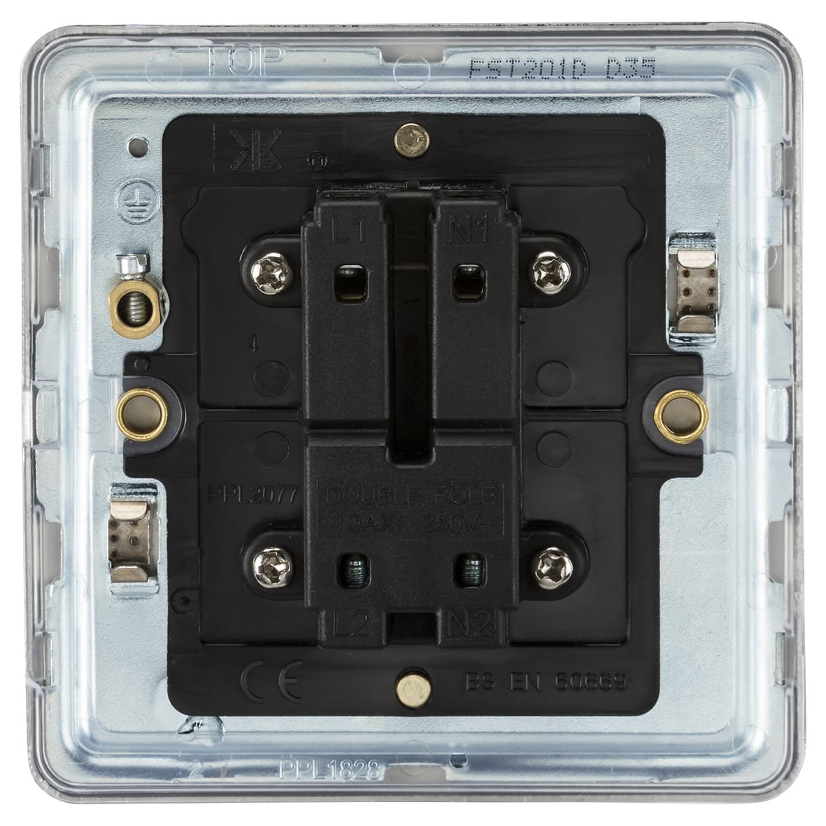 10AX 1 Gang Screwless Flat Plate Double Pole Light Switch - Brushed Chrome - view 3