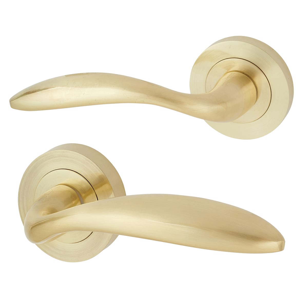 Satin Brass 3 Lever Sashlock Door Handles on Rose Pack - Morgan Range - view 2