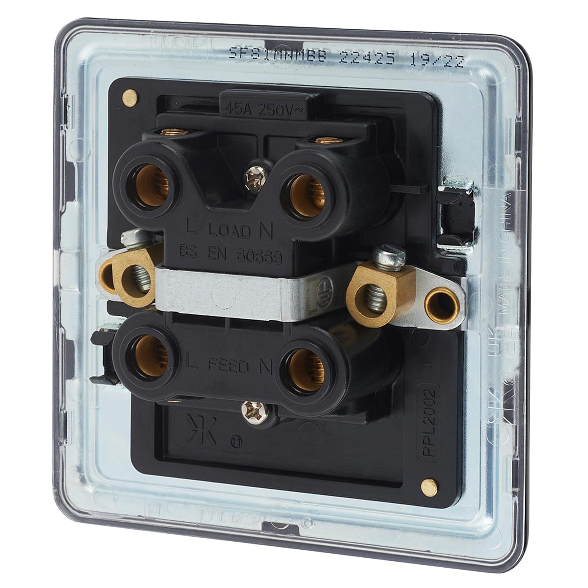 45A 1 Gang Screwless Double Pole Cooker Switch with Neon - Matt Black - view 2