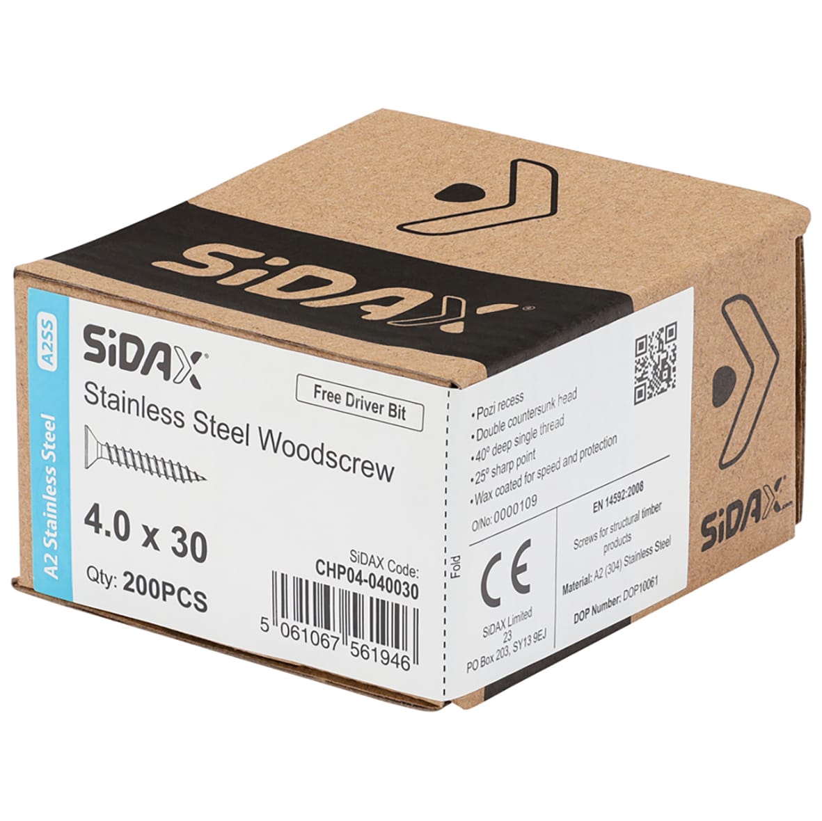 Pozi Countersunk Wood Screws - 4.0 x 30mm - A2 Stainless Steel - Pack of 200 - view 2