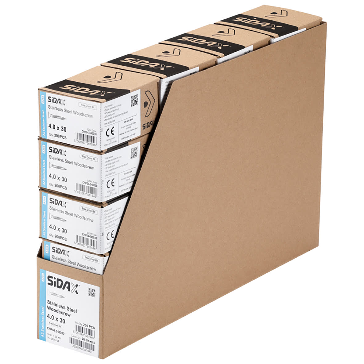 Pozi Countersunk Wood Screws - 4.0 x 30mm - A2 Stainless Steel - Pack of 200 - view 3