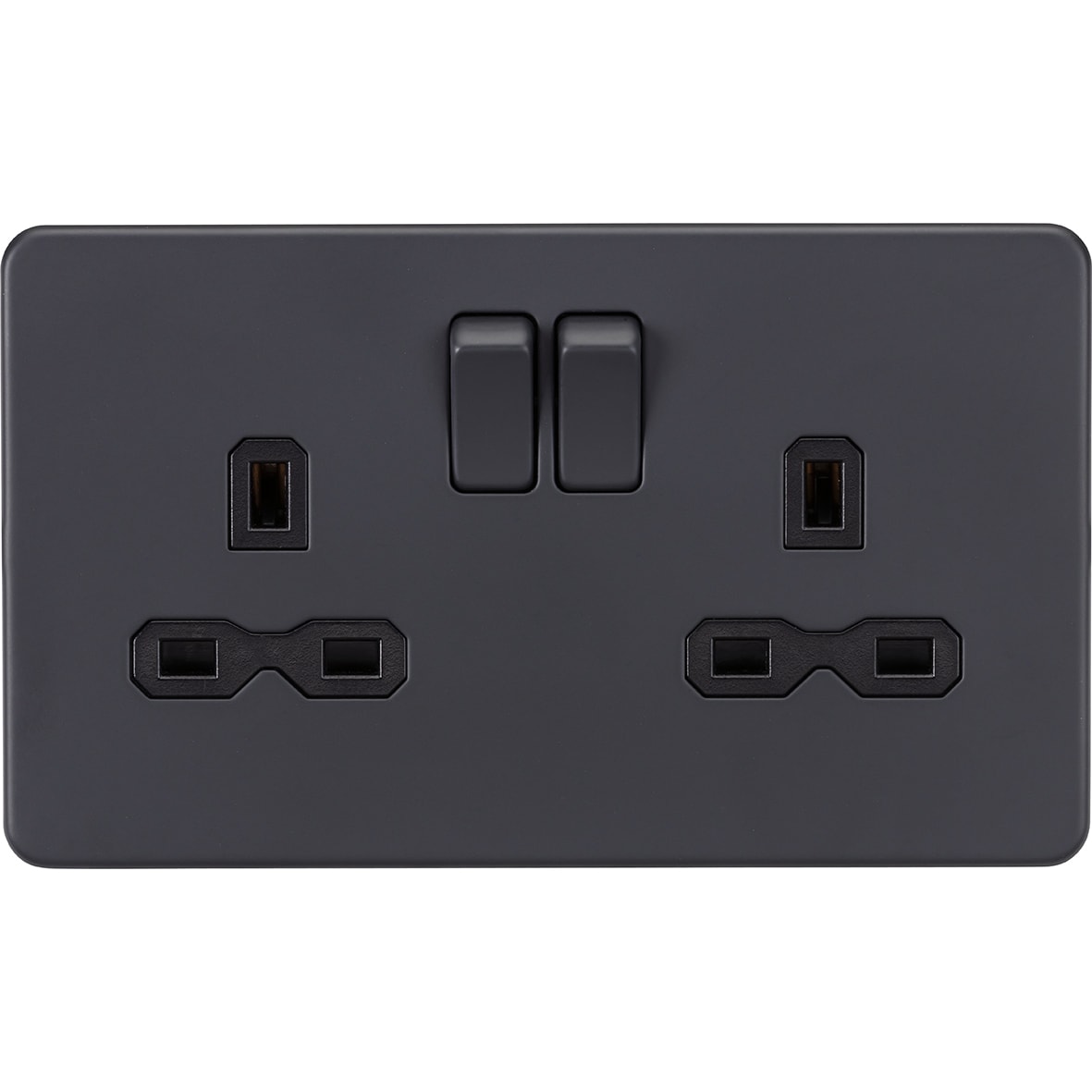 13A 2 Gang Screwless Flat Plate Switched DP Socket - Anthracite Grey/Black Inserts - view 4