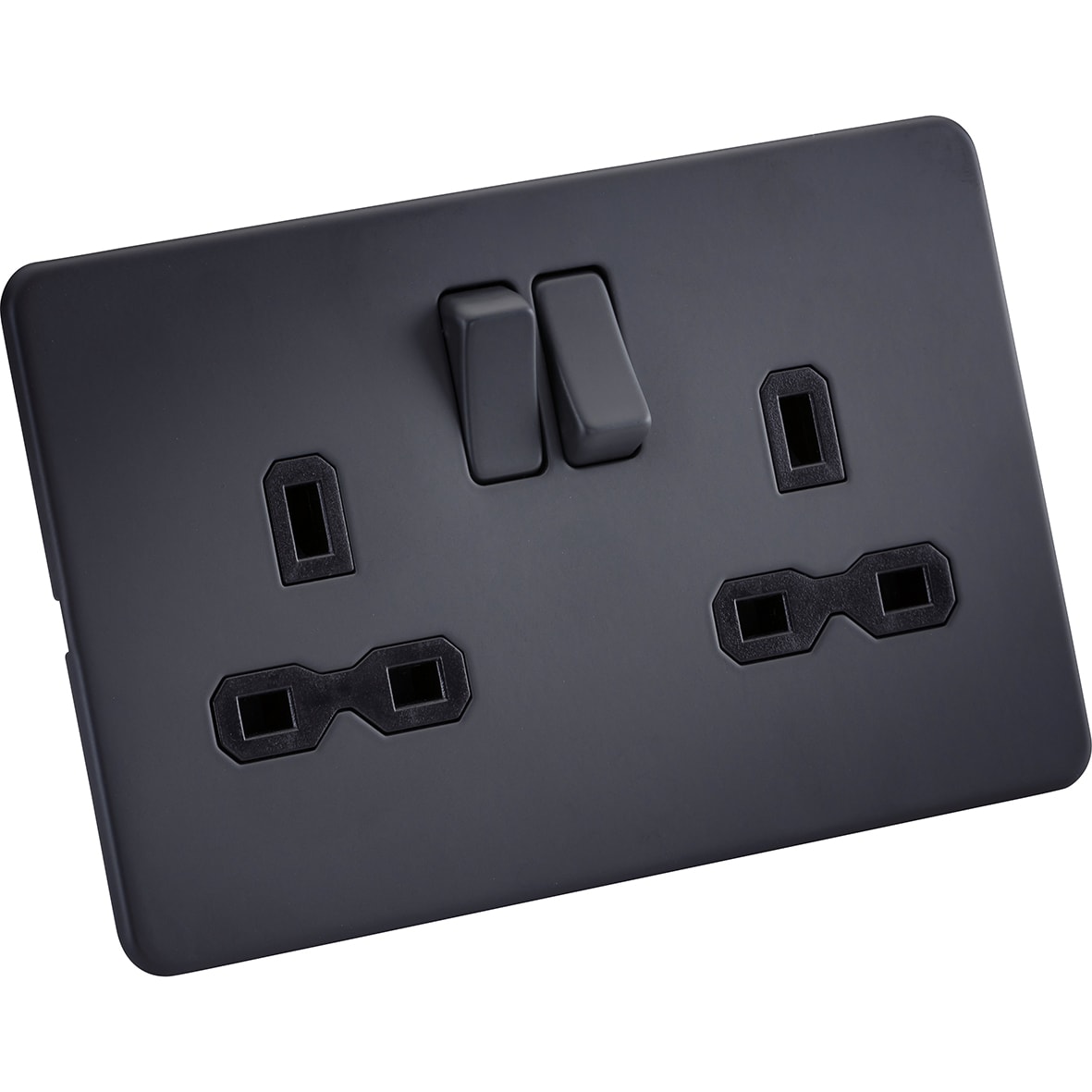 13A 2 Gang Screwless Flat Plate Switched DP Socket - Anthracite Grey/Black Inserts - view 5