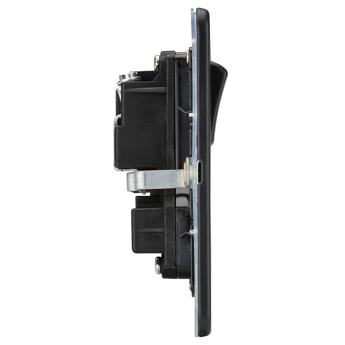 13A 2 Gang Screwless Flat Plate Switched DP Socket - Anthracite Grey/Black Inserts - view 6