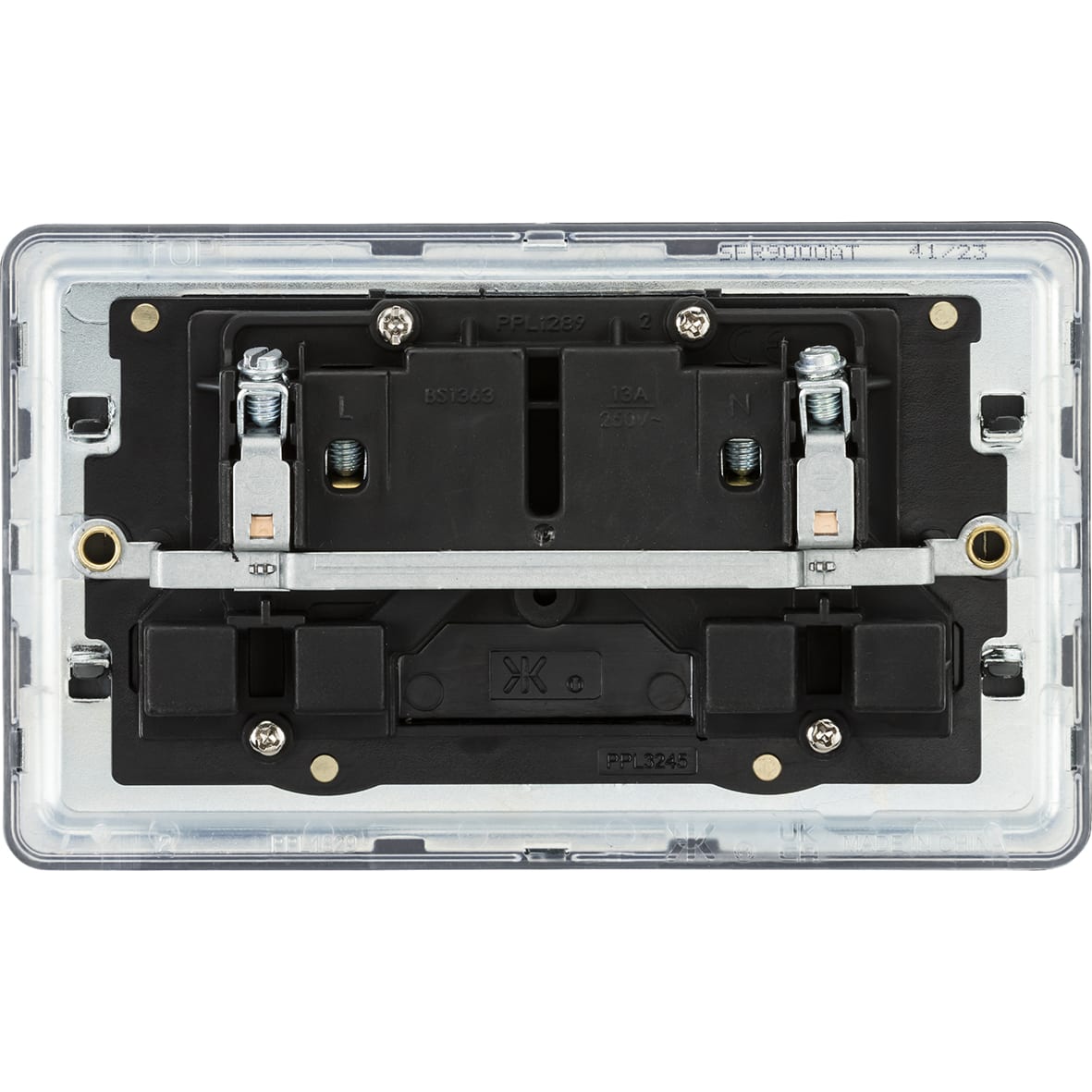 13A 2 Gang Screwless Flat Plate Switched DP Socket - Anthracite Grey/Black Inserts - view 7