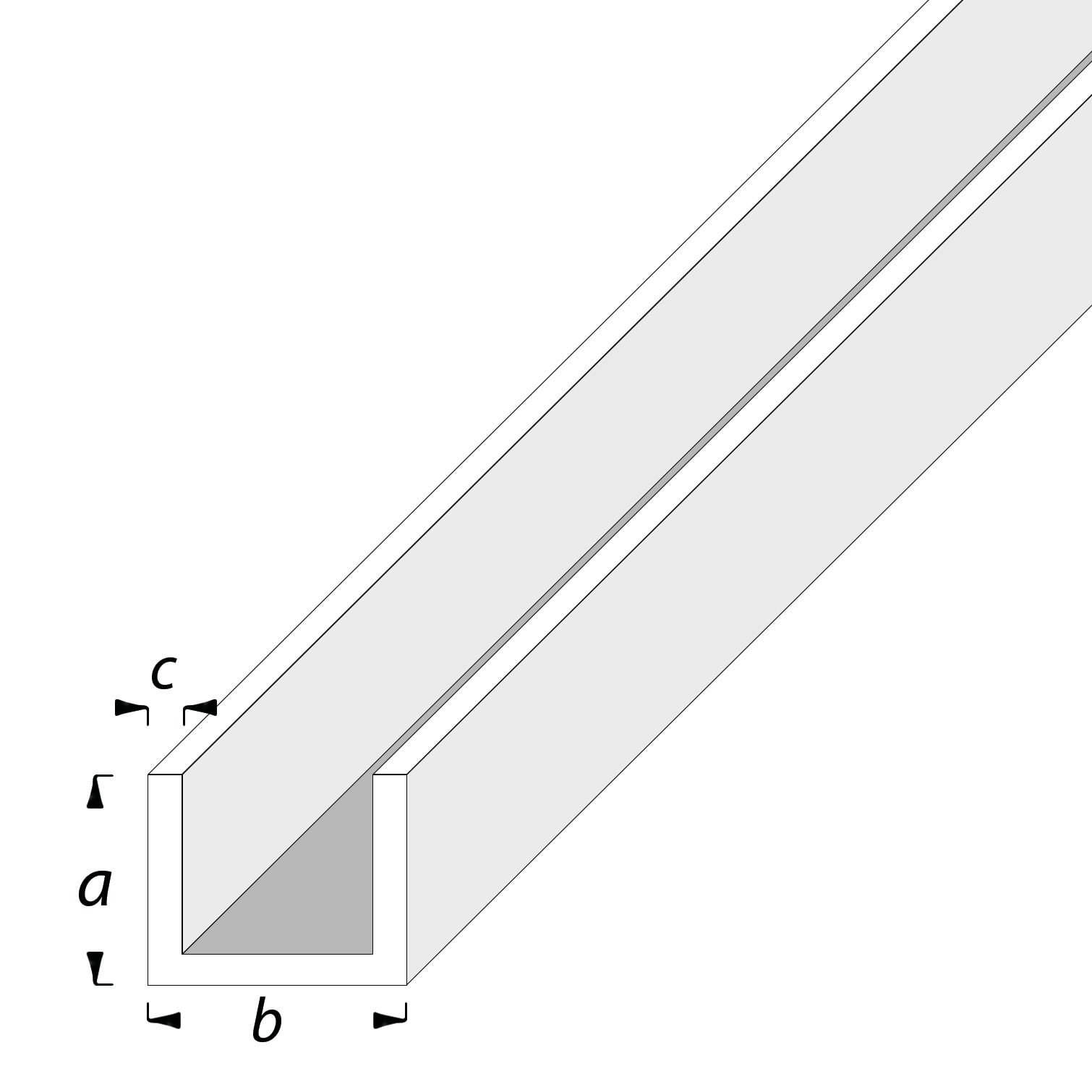 2000mm Aluminium U-Profile Channel - 25 x 25 x 3mm - Mill - view 3