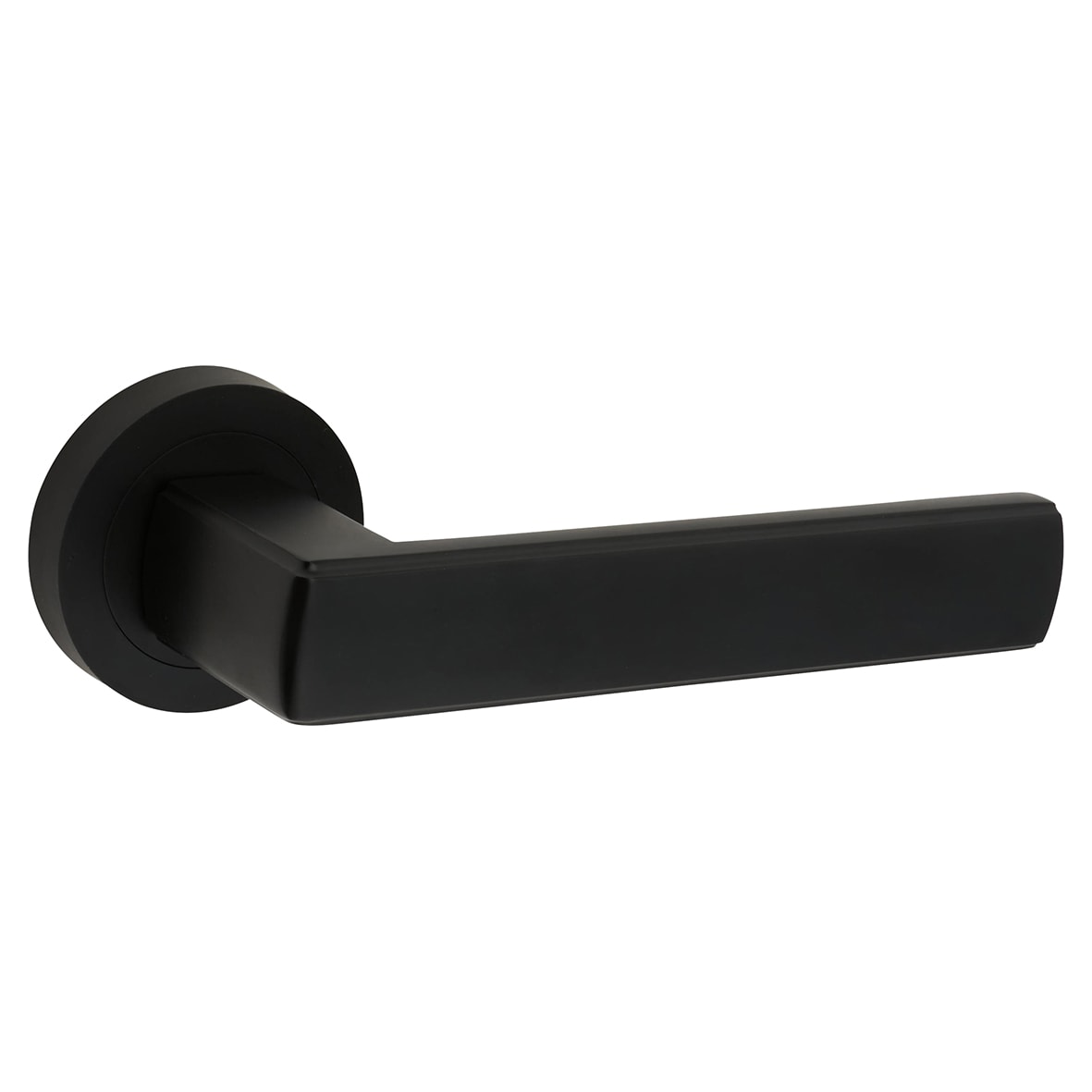 Matt Black Door Handles on Round Rose - Zara Range - view 2