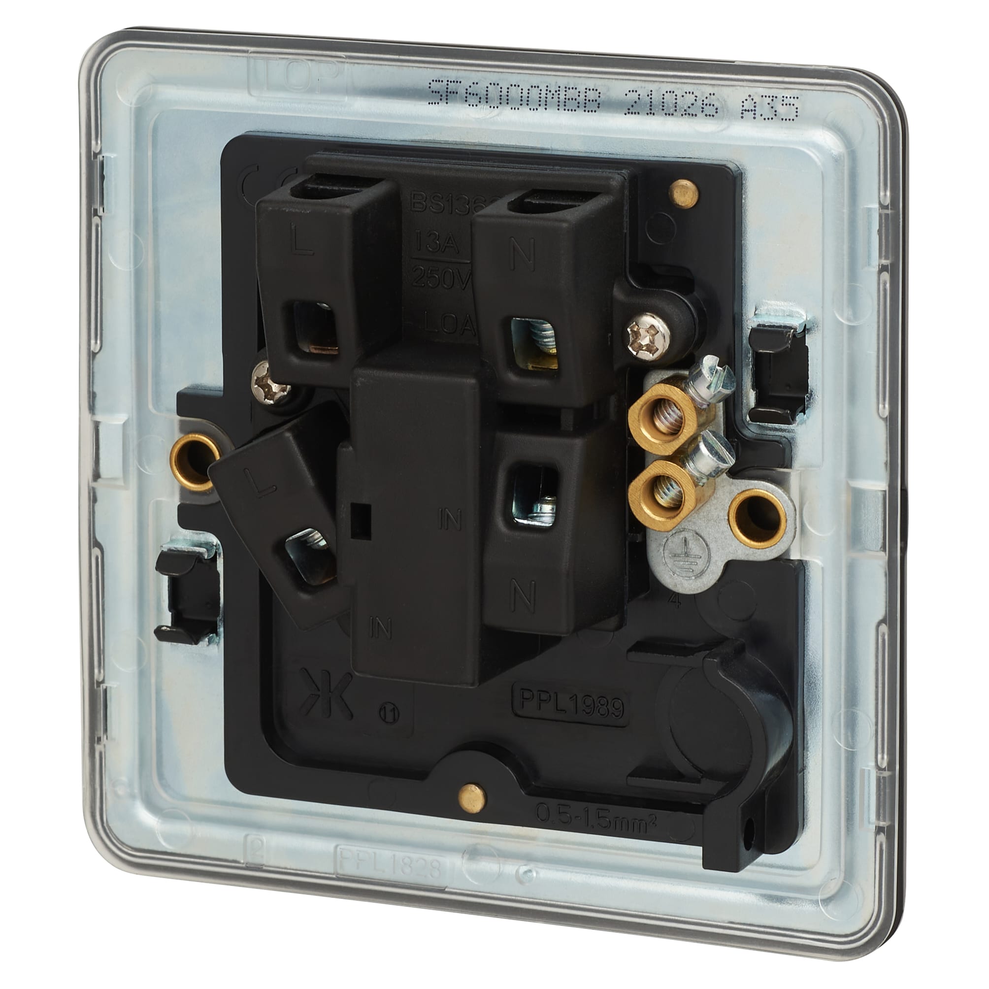 13A 1 Gang Screwless Flat Plate Unswitched Fused Spur - Matt Black - view 3