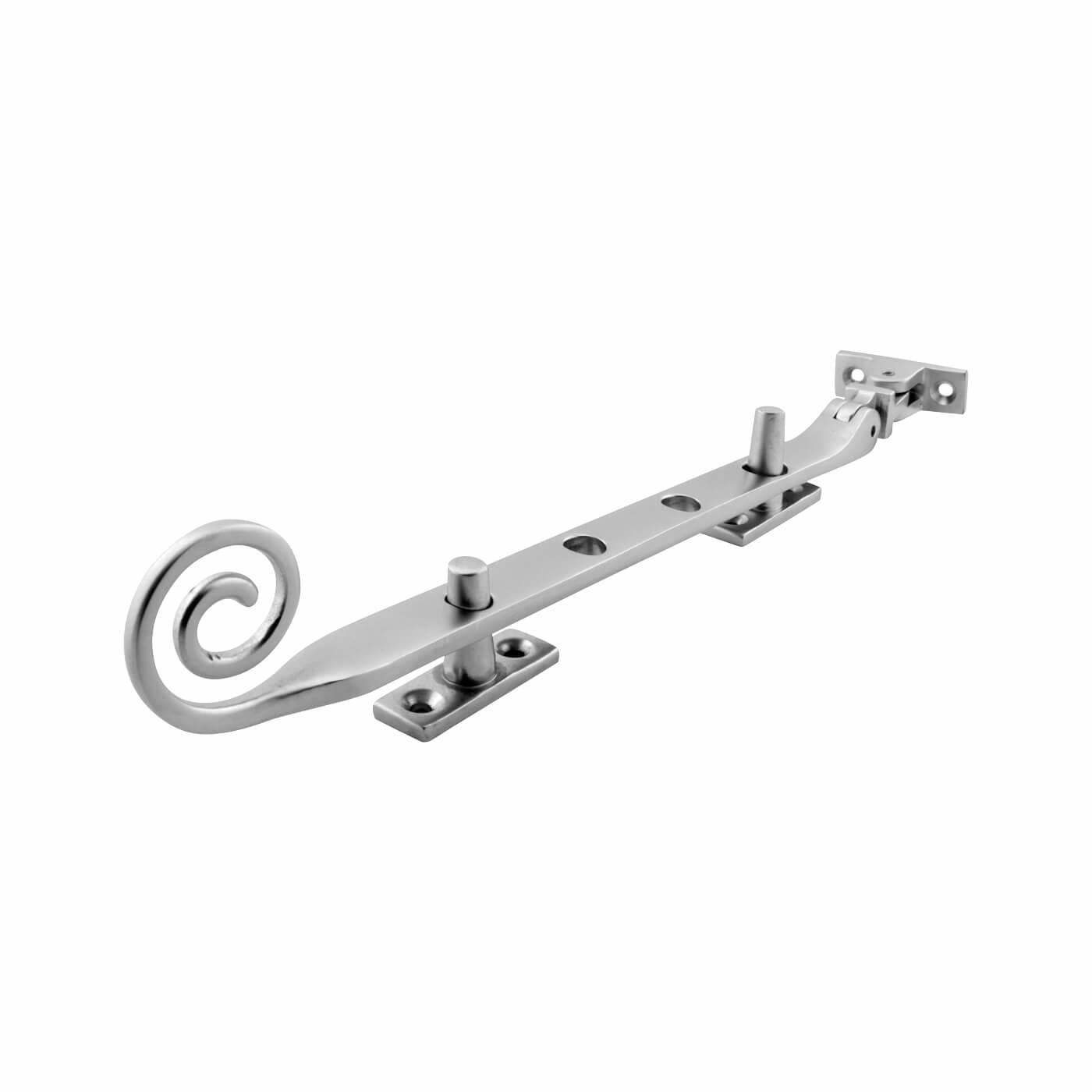 Open Curl Casement Window Stay - 10"/250mm Length - Soft Satin Chrome - view 2