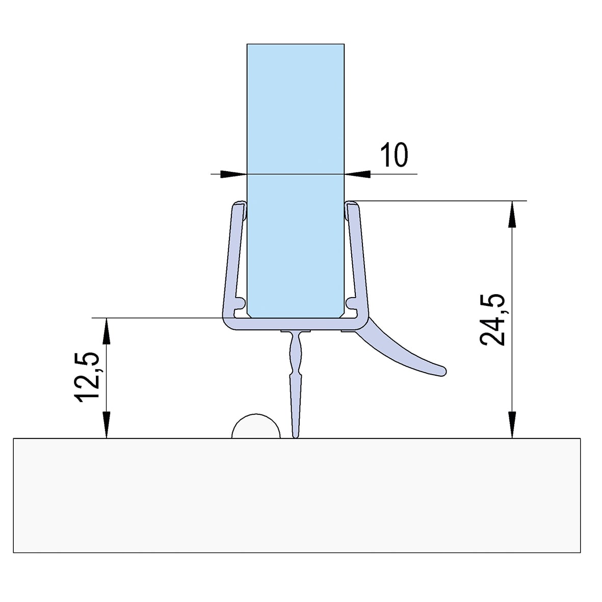 Clear PVC Shower Seal - Bottom Wipe Seal with Deflector - Suits 10-12mm Glass - view 4