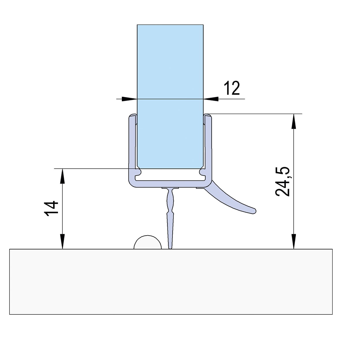 Clear PVC Shower Seal - Bottom Wipe Seal with Deflector - Suits 10-12mm Glass - view 5